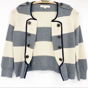LOFT Petites Striped Gray & Cream Cardigan Front button details Hook Closure XSP